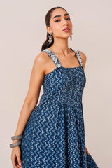 Women's Blue Casual Printed Sleeveless Kurta