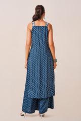 Women's Blue Casual Printed Sleeveless Kurta
