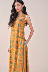 Women's Yellow Daily Printed Sleeveless Kurta Set