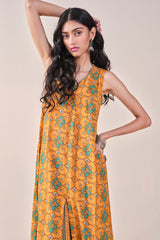 Women's Yellow Daily Printed Sleeveless Kurta Set