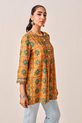 Women's Yellow Casual Printed Three Quarter Sleeves Kurti