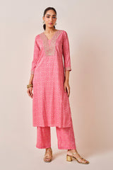 Women's Pink Daily Printed Three Quarter Sleeves Kurta Set