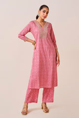 Women's Pink Daily Printed Three Quarter Sleeves Kurta Set