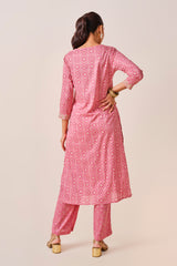 Women's Pink Daily Printed Three Quarter Sleeves Kurta Set