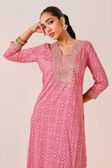 Women's Pink Daily Printed Three Quarter Sleeves Kurta Set