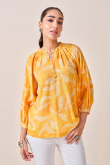 Women's Yellow Casual Printed Three Quarter Sleeves Top