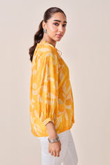 Women's Yellow Casual Printed Three Quarter Sleeves Top