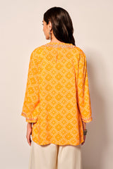 Women's Yellow Casual Printed Three Quarter Sleeves Kurti