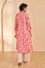 Women's Pink Casual Printed Three Quarter Sleeves Kurta