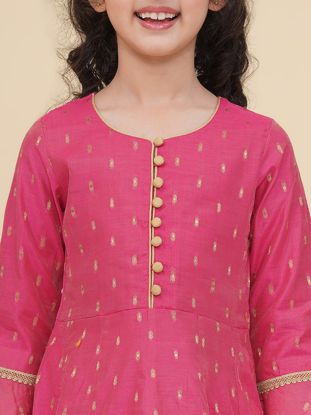 Girls Pink Woven Design Maxi Dress