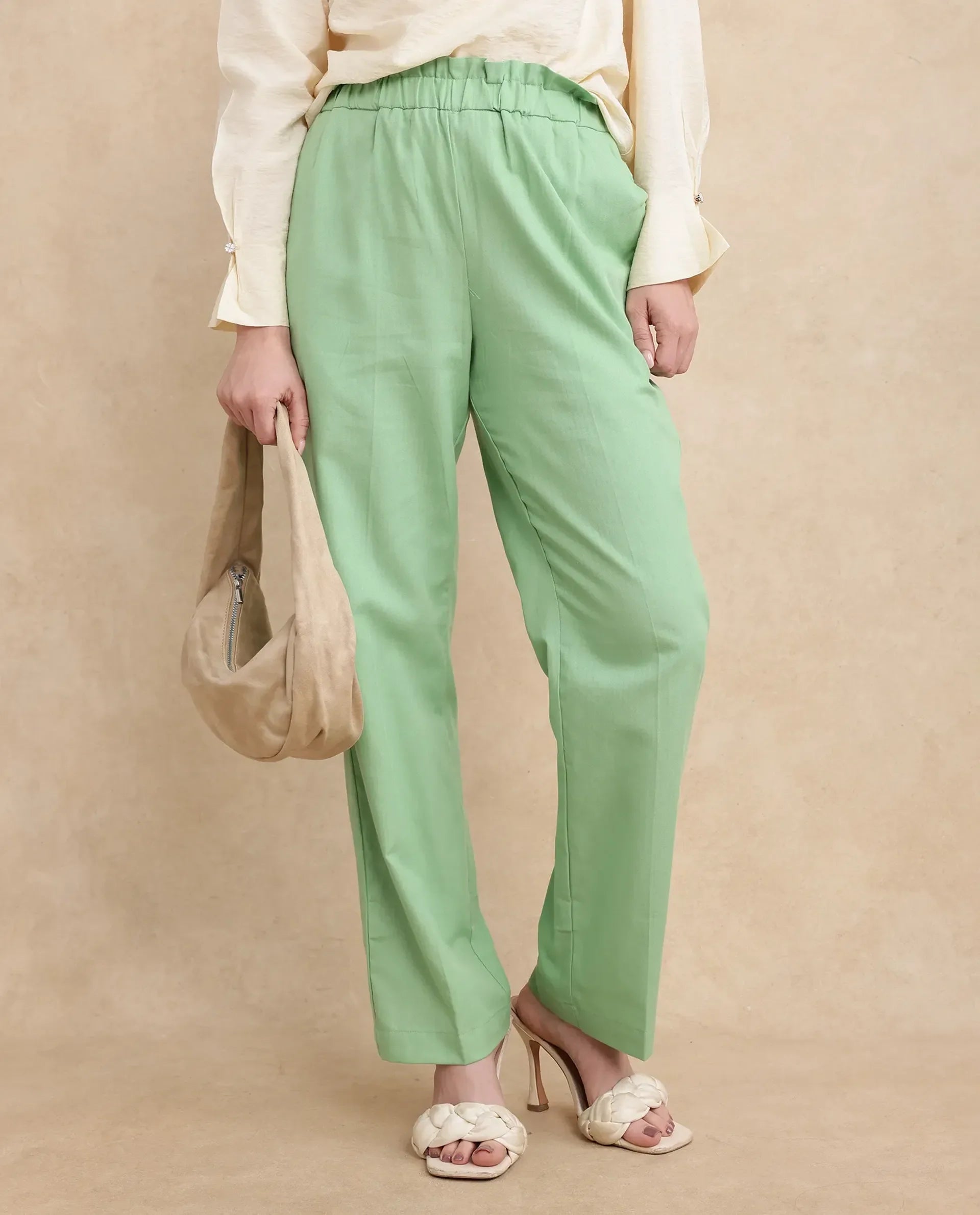 Women's Green Cotton Abstract Print Ankle Length Straight Fit Trouser