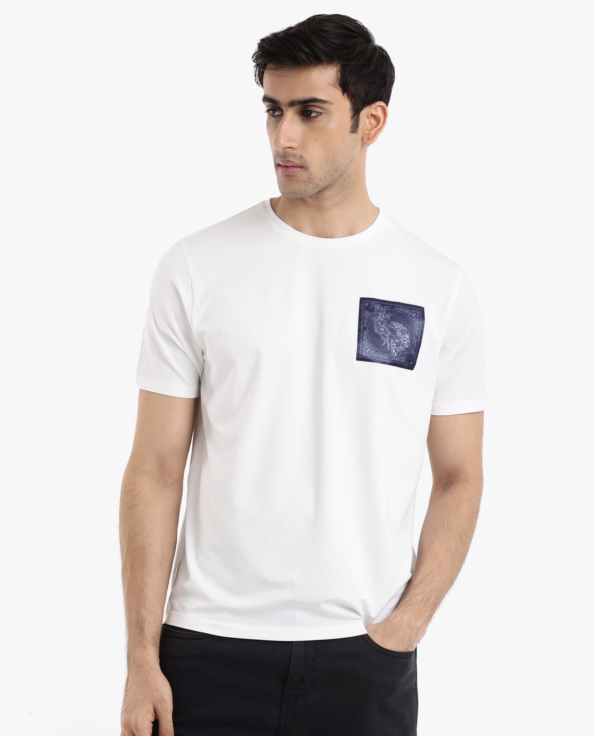 Men's White Casual Regular Fit Printed Half Sleeves Tshirt