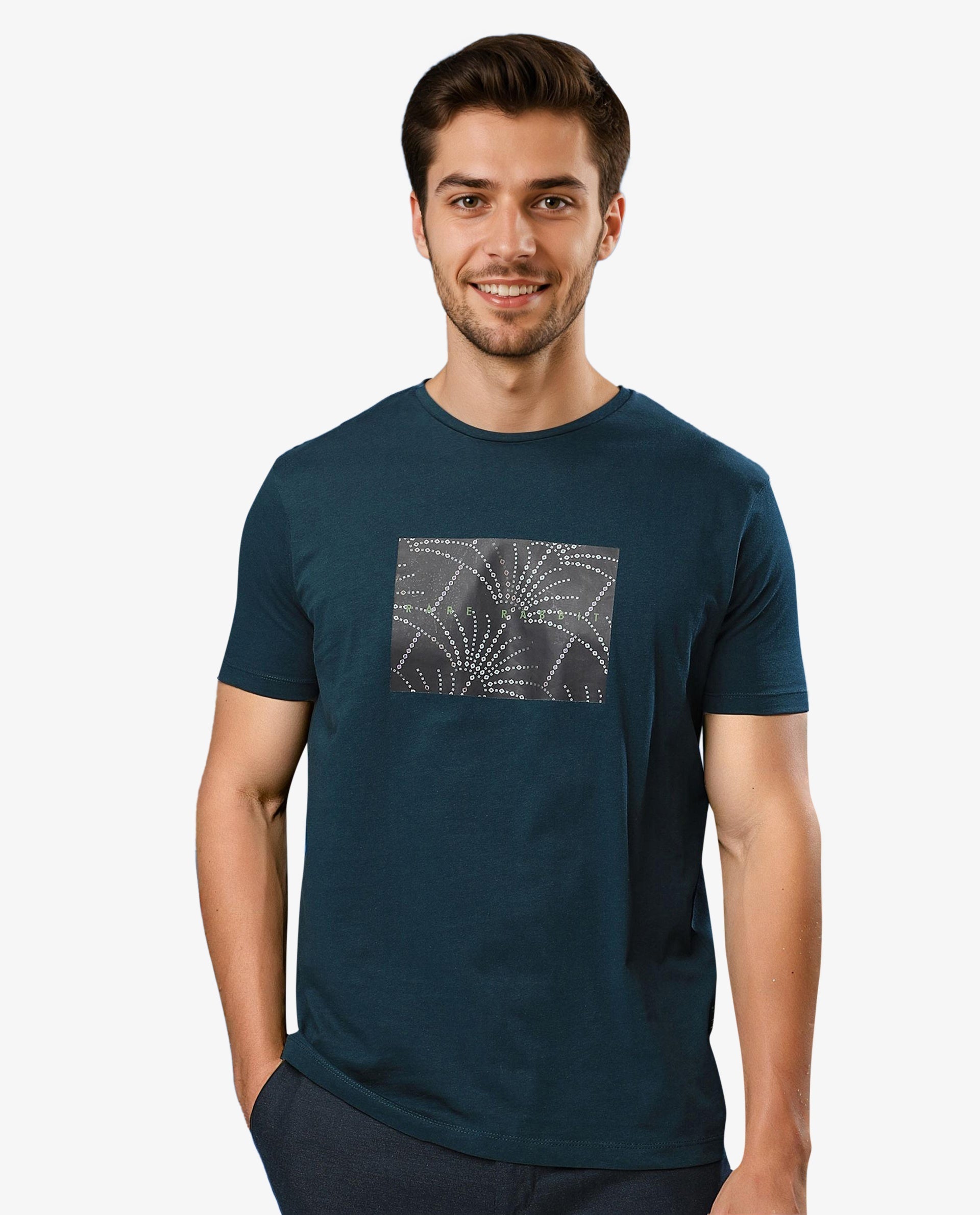 Men's Green Casual Slim Fit Printed Half Sleeves Tshirt