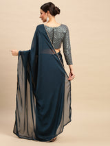 Women's Georgette Blue Solid Designer Saree with Blouse Piece
