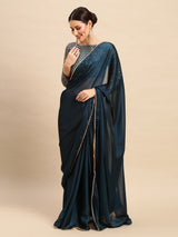 Women's Georgette Blue Solid Designer Saree with Blouse Piece