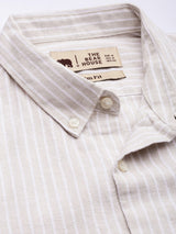 Men's Beige Casual Striped Regular Fit Full Sleeves Shirt