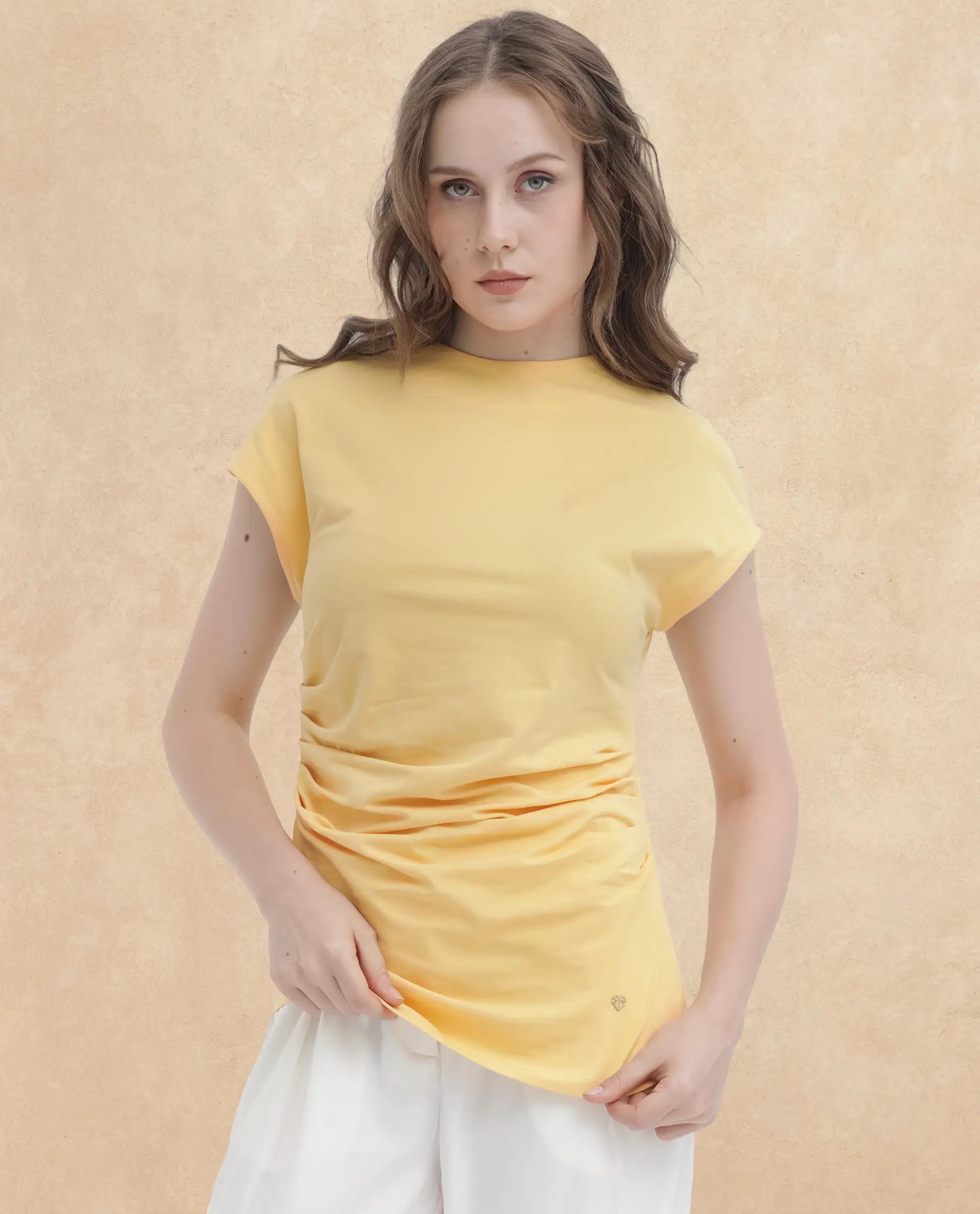 Women's Yellow Casual Half Sleeves Top