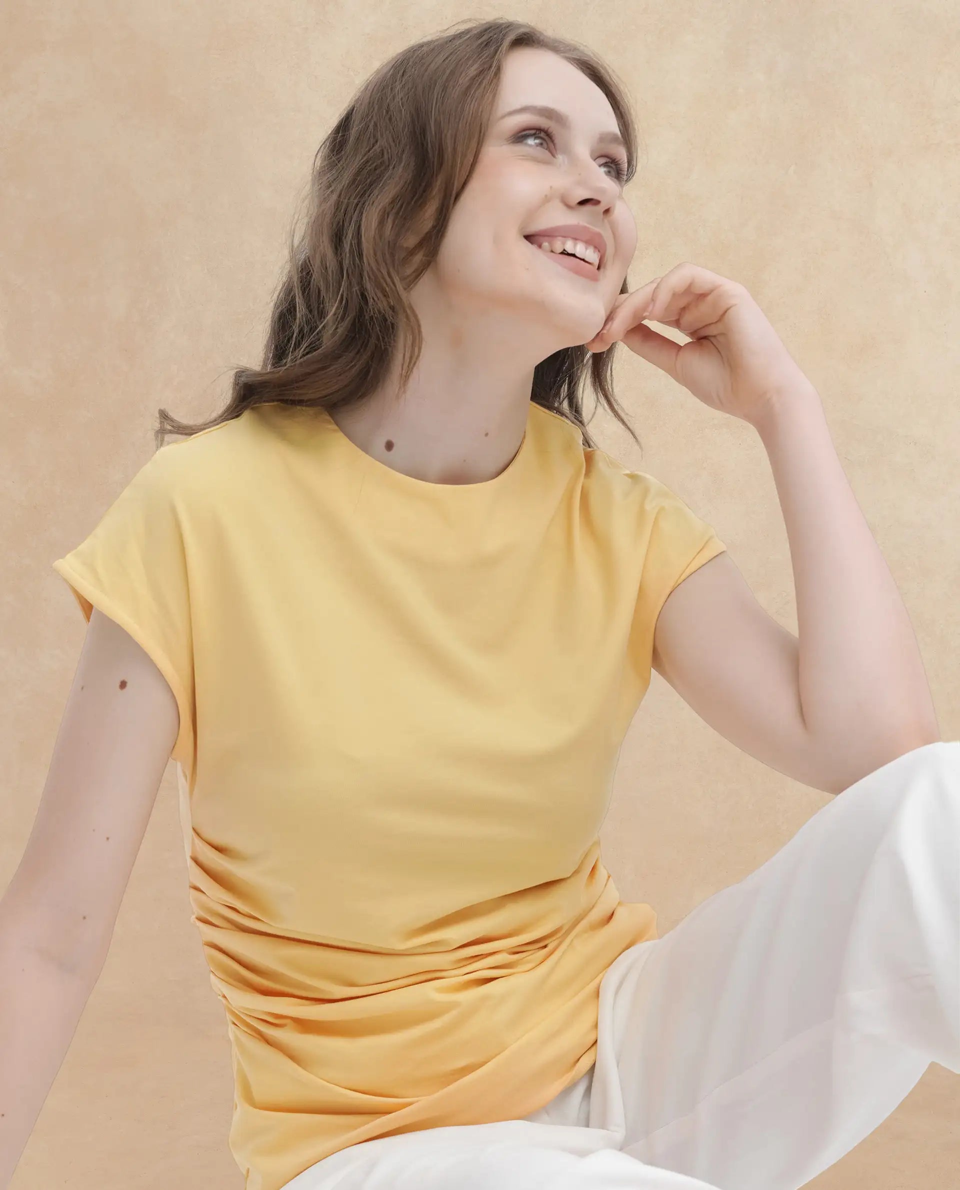 Women's Yellow Casual Half Sleeves Top