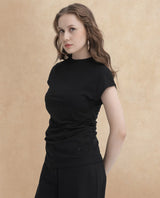Women's Black Casual Half Sleeves Top