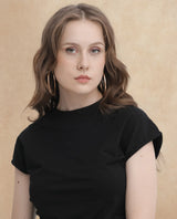 Women's Black Casual Half Sleeves Top