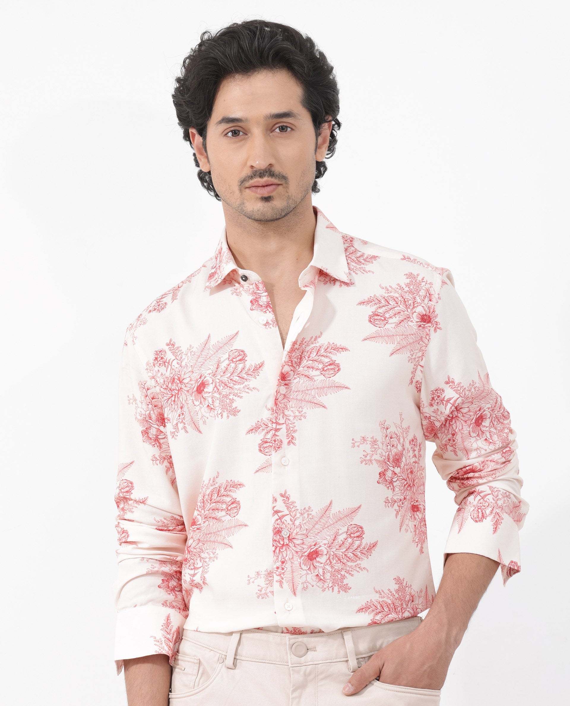Men's Pink Casual Regular Fit Printed Full Sleeves Shirt