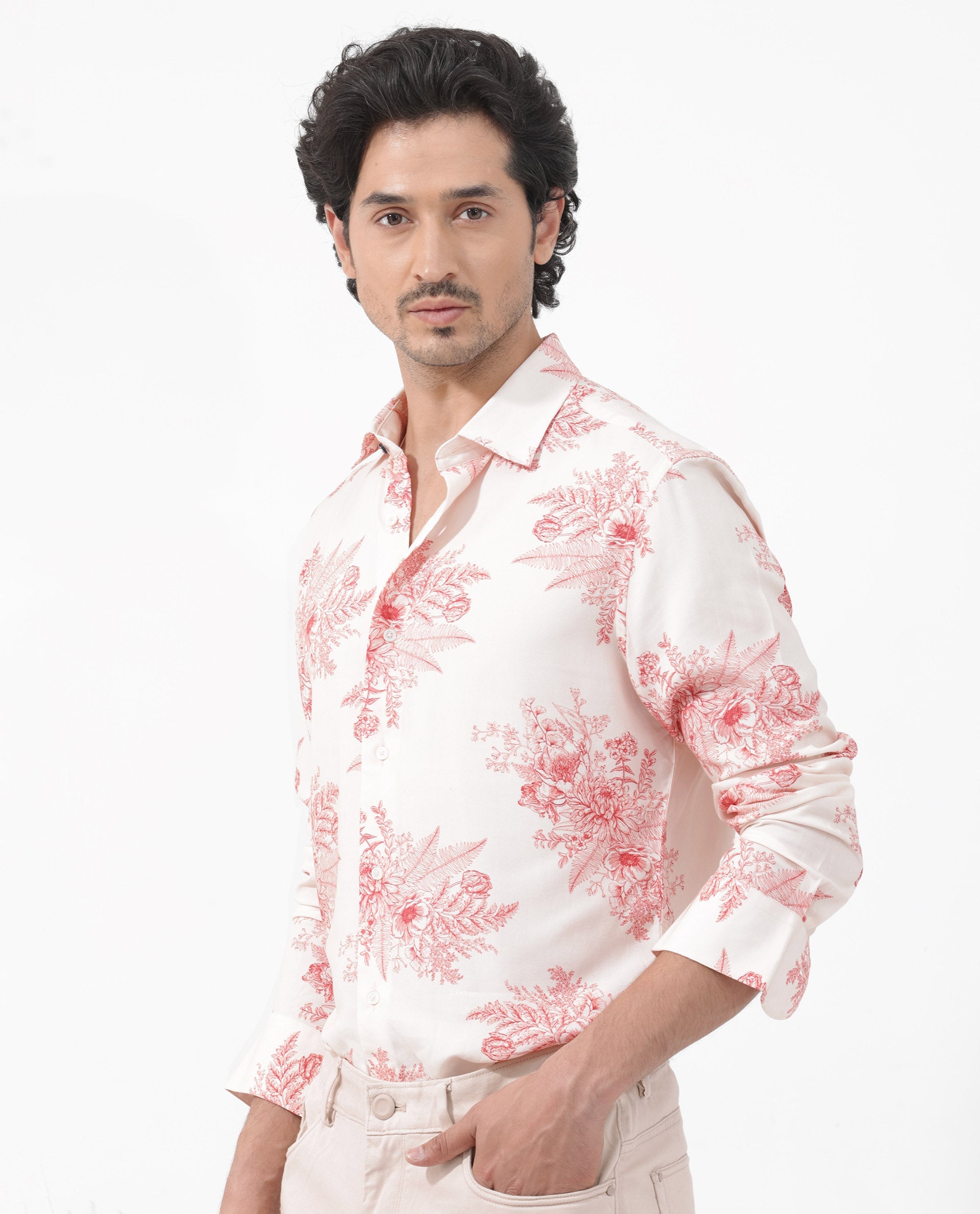 Men's Pink Casual Regular Fit Printed Full Sleeves Shirt