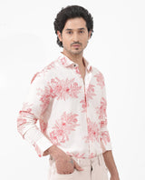 Men's Pink Casual Regular Fit Printed Full Sleeves Shirt