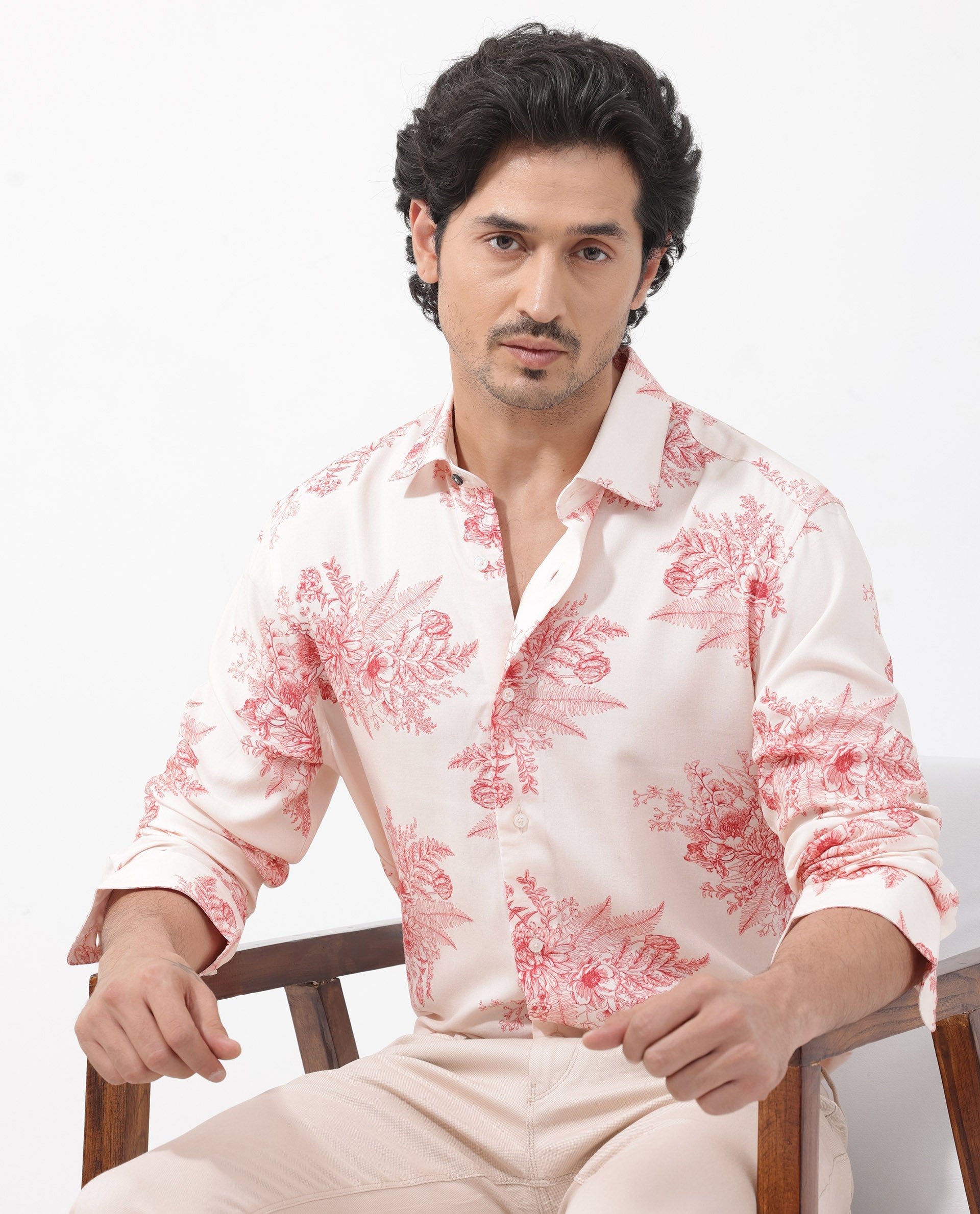 Men's Pink Casual Regular Fit Printed Full Sleeves Shirt