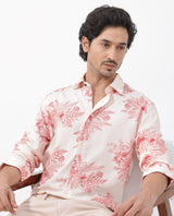 Men's Pink Casual Regular Fit Printed Full Sleeves Shirt