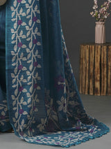 Women's Cotton Slub Blue Printed Designer Saree with Blouse Piece