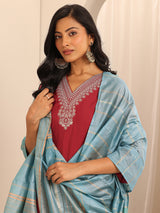 Women's Red Yoke Design Straight Kurta With Salwar and Dupatta