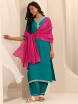Women's Green Yoke Design Straight Kurta With Salwar and Dupatta