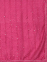 Women's Pink Silk Blend Yoke Design Straight Kurta with Pink Silk Blend Trouser and Pink Silk Blend Dupatta
