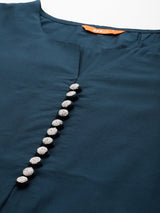 Women's Blue Silk Blend Solid Straight Kurta with Blue Silk Blend Solid Trouser and Blue Silk Blend Dupatta