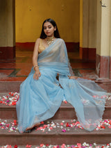 Women's Blue Organza Saree