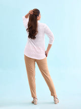 Women's Solid Beige Mid Rise Cotton Pant