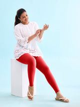 Women's Solid Bright Red Ribbed Legging