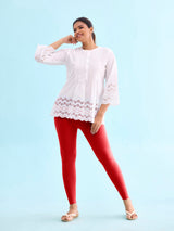 Women's Solid Bright Red Ribbed Legging