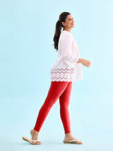 Women's Solid Bright Red Ribbed Legging
