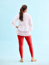 Women's Solid Bright Red Ribbed Legging