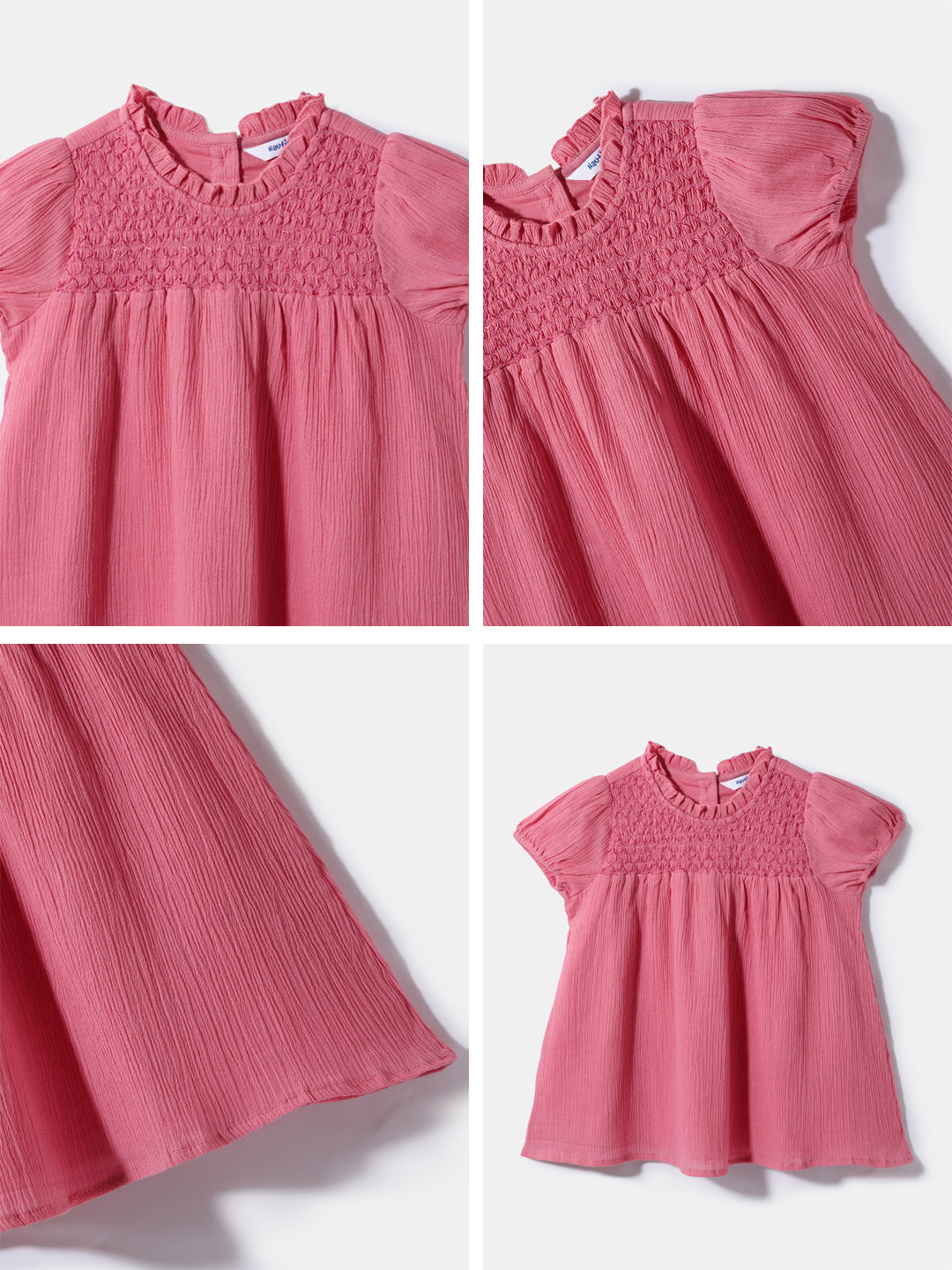 Girls Pink Cotton Shirred Solid Top
