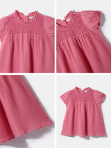 Girls Pink Cotton Shirred Solid Top
