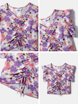 Girls Purple Printed Elastic Detail Top