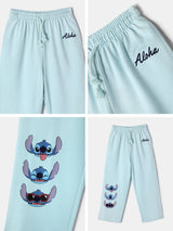 Girls Blue Lightweight Terry Cotton Lilo Print Trackpant