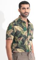 Men's Green Casual Regular Fit Printed Half Sleeves Shirt
