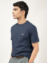 Men's Blue Casual Slim Fit Solid Half Sleeves Tshirt