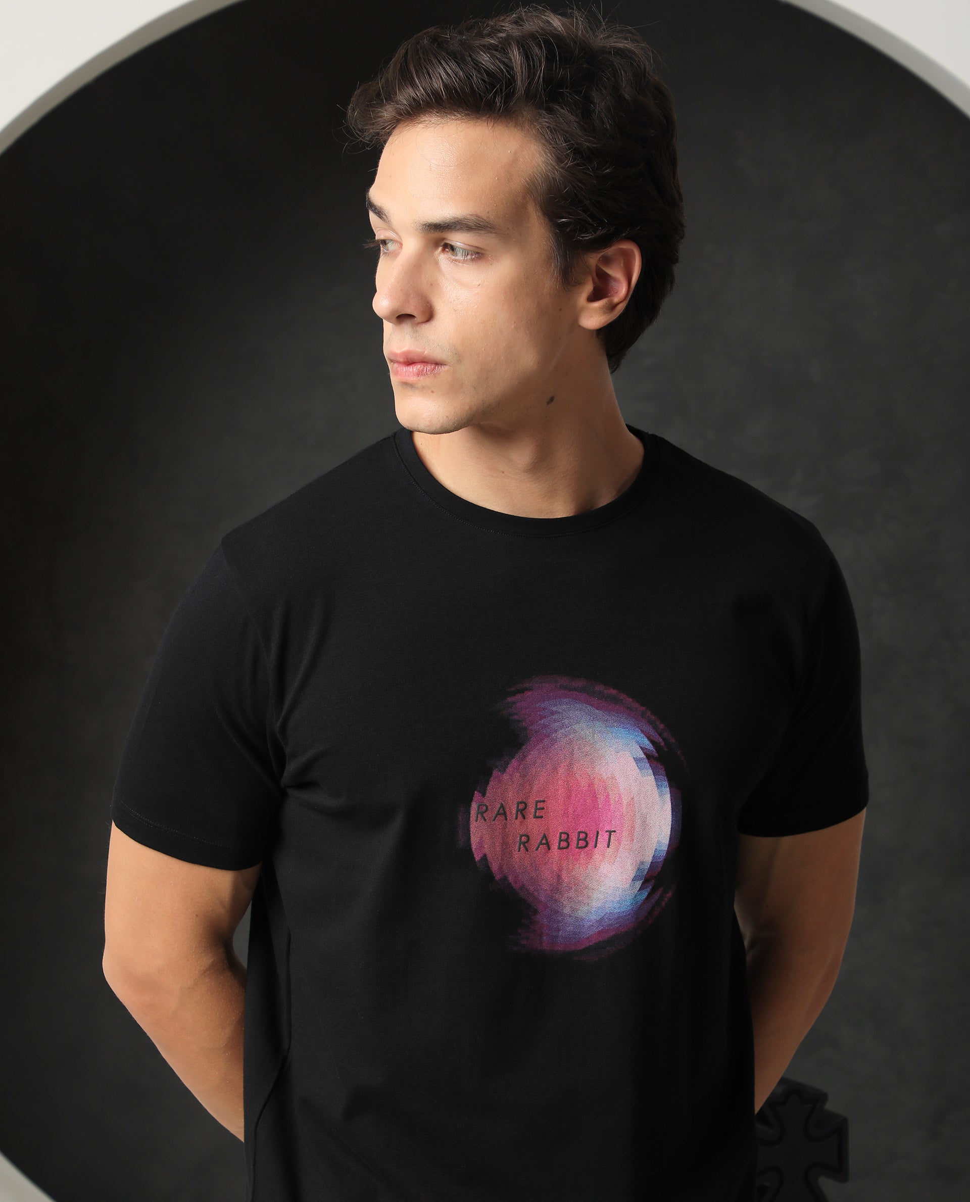 Men's Black Casual Slim Fit Printed Half Sleeves Tshirt