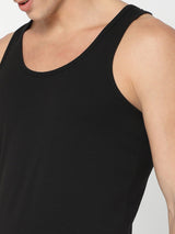 Men's Black Solid Round Neck Vest