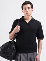 Men's Black Casual Slim Fit Solid Half Sleeves Tshirt
