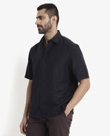 Men's Black Casual Regular Fit Solid Half Sleeves Shirt
